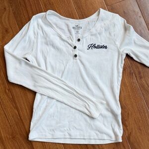 Hollister Cream Long Sleeve Henley Shirt